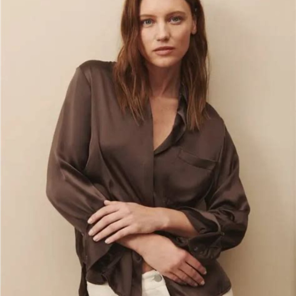 TWP Boyfriend silk blouse in Espresso